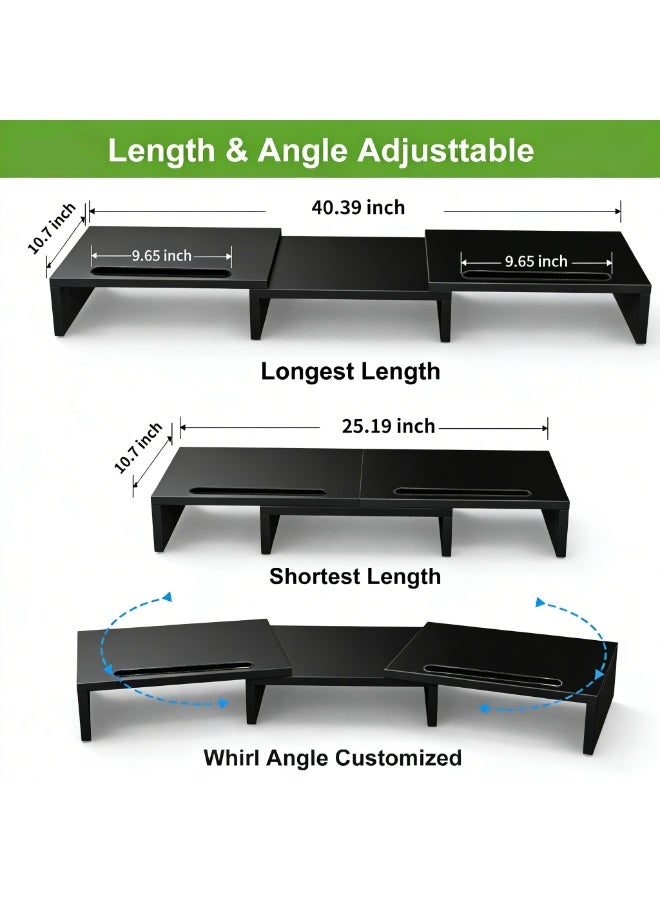 HSEAMALL حامل شاشة مزدوجة مع حامل قابل لتعديل الارتفاع، ويتميز بثلاثة أرفف قابلة للتعديل. هذا المنظم المكتبي الطويل للغاية والمتعدد الوظائف يتسع للشاشات وأجهزة الكمبيوتر المحمولة وأجهزة الكمبيوتر المكتبية وأجهزة PS5. حل تخزين مكتبي مصمم هندسيًا – متوفر باللون الأسود. - Image 5